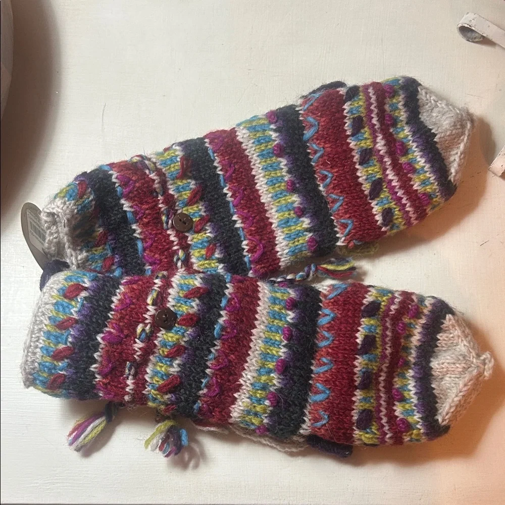 NWT Boutique Colorful Knit Mittens with Button Detail